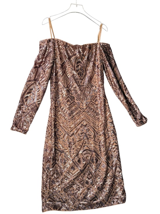 BCBGMAXAZRIA Sequin Off-Shoulder Ruched Dress – Small – Rose Gold - Picture 4 of 14
